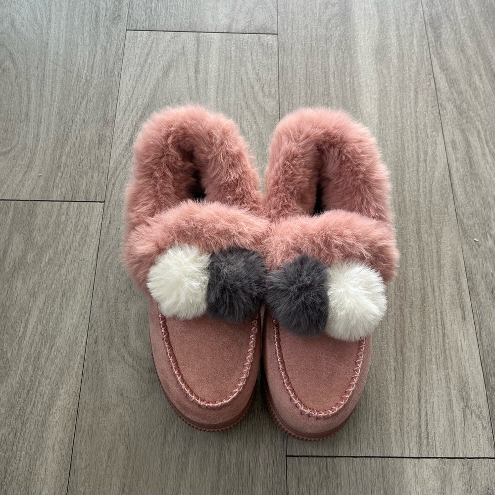 Cozy Pink Slippers with Pom Poms